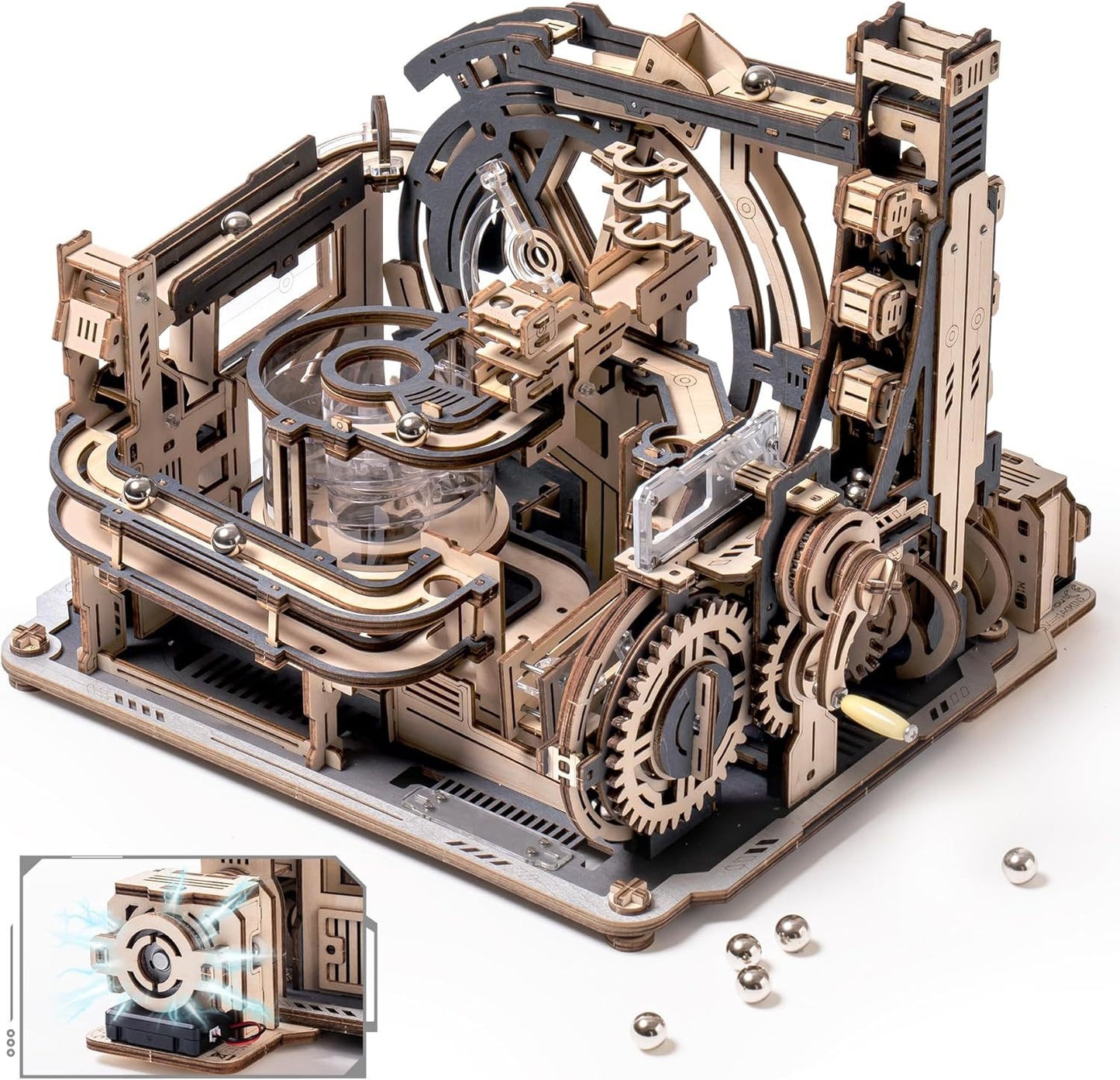robotime marble run 3d puzzle wooden model kits for adults to build, gifts adults electric craft boys, marble spaceport lgc01
