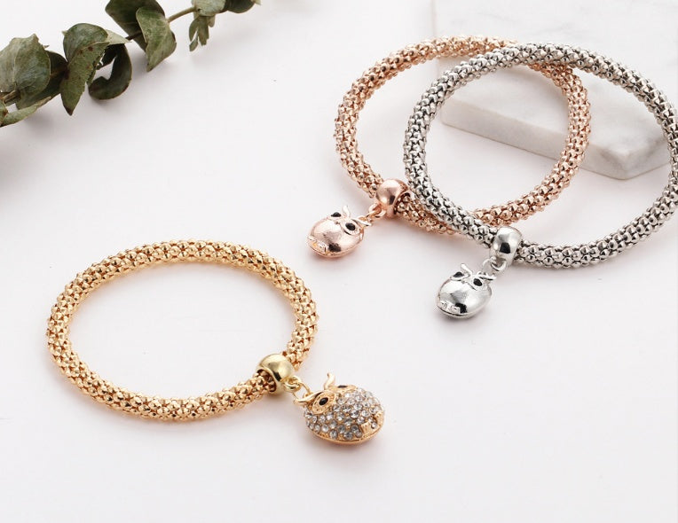 3 pieces set crystal bead bracelet for women decorated with crystal owl charm - lunastein