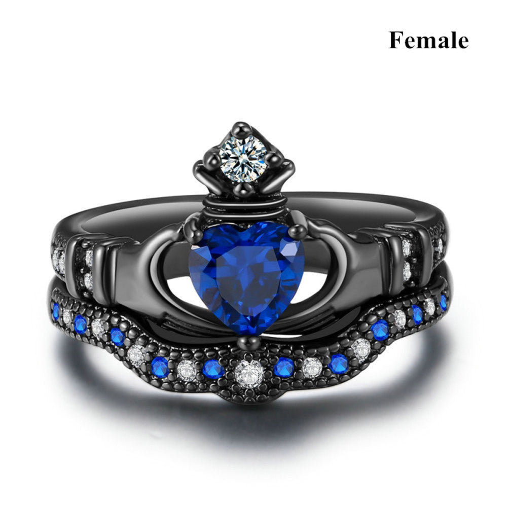 crownlove saphir – königlicher partnerring mit blauen & weißen kristallen für damen & herren - lunastein