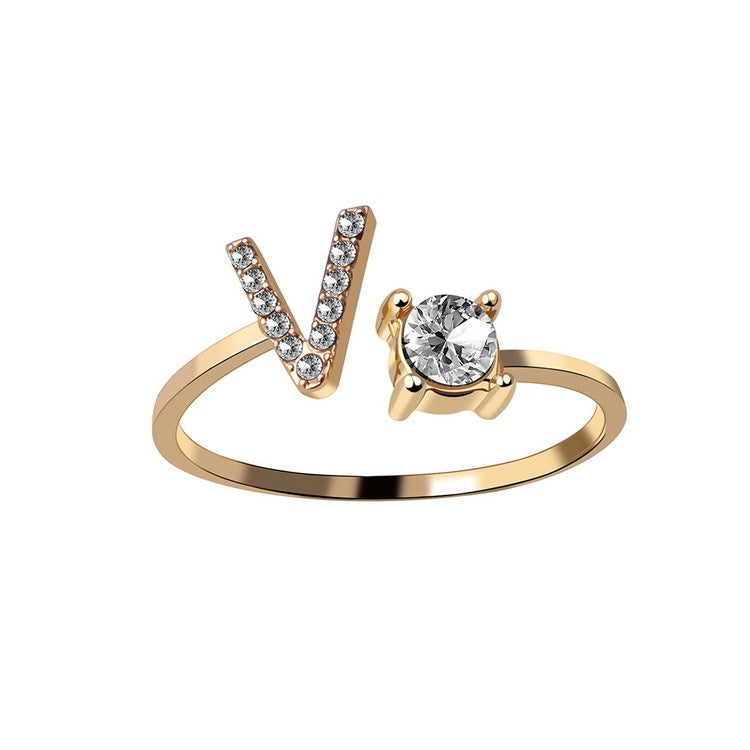 love letter – verstellbarer initialen-ring mit zirkonia in gold, silber oder roségold - lunastein