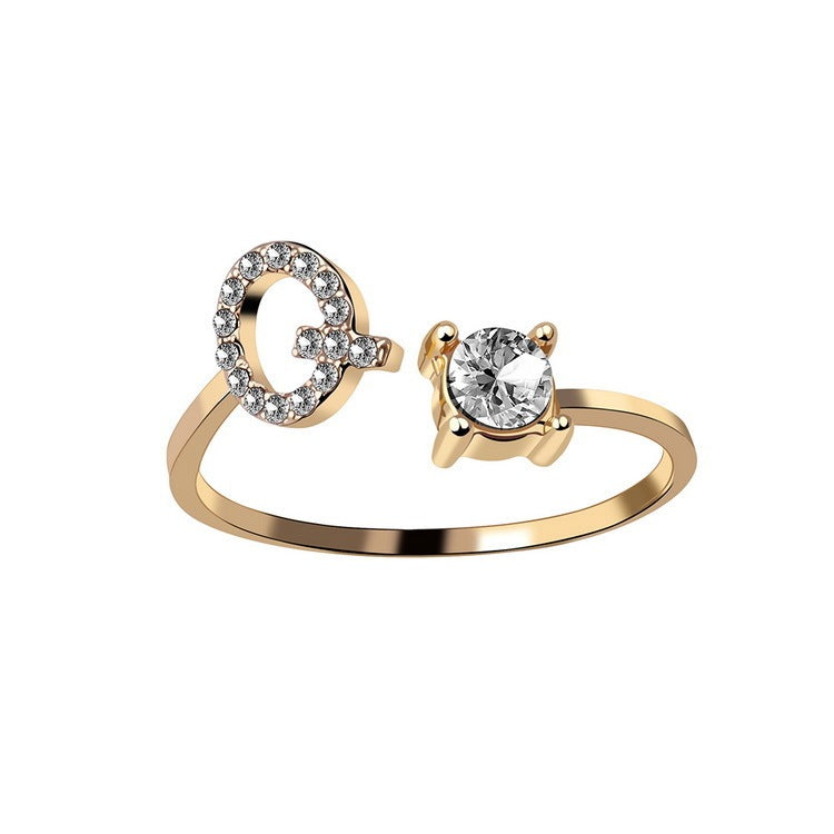 love letter – verstellbarer initialen-ring mit zirkonia in gold, silber oder roségold - lunastein