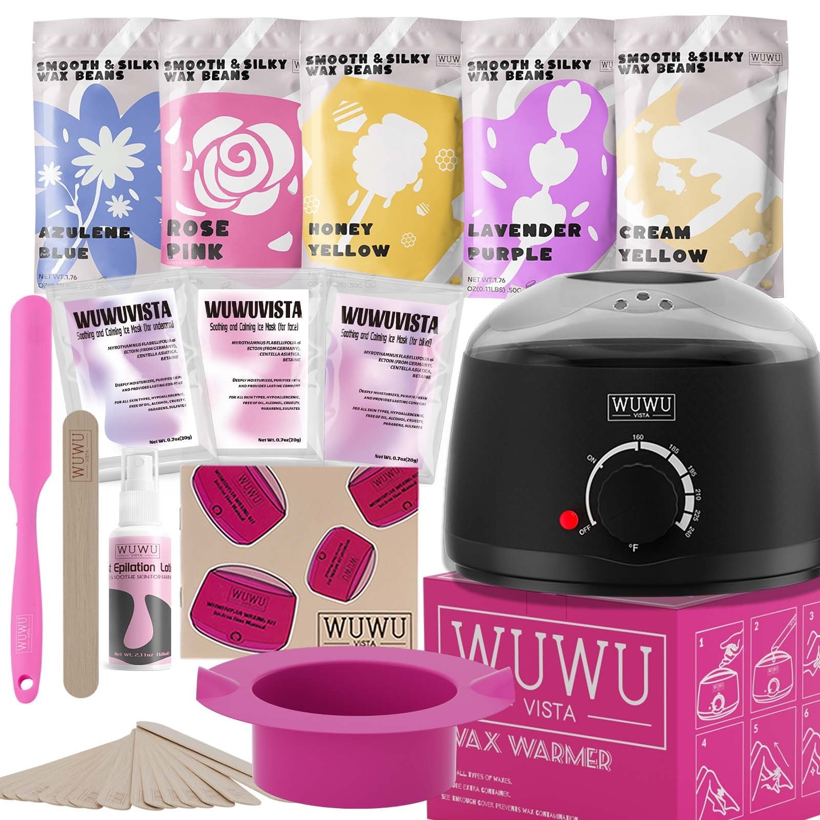 Waxing Kit WUWUVISTA 23 Items Hair Removal Wax Kit With Wax Warmer Waxing Beads For Face, Brazilian, Full Body, Bikini, Sensitiive Skin  Skin Suitable For Plugs Of American, European Specification SchmuckNeu