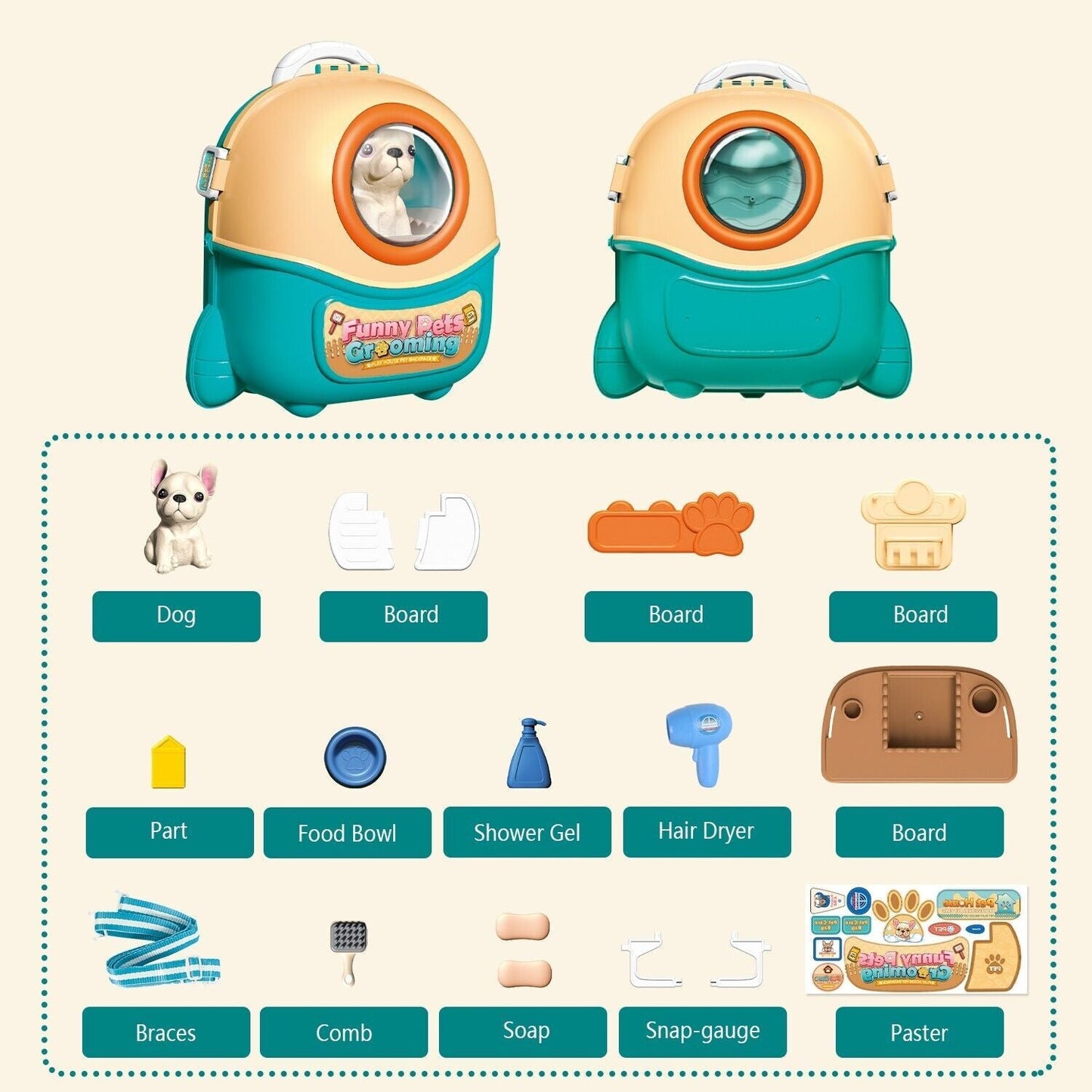 de 2025 new pet dog care play set doctor kit for kids 16 pcs pretend vet grooming toys,logistics is randomly dispatched by dhl,dpd,amazon logistics. love local jewelry