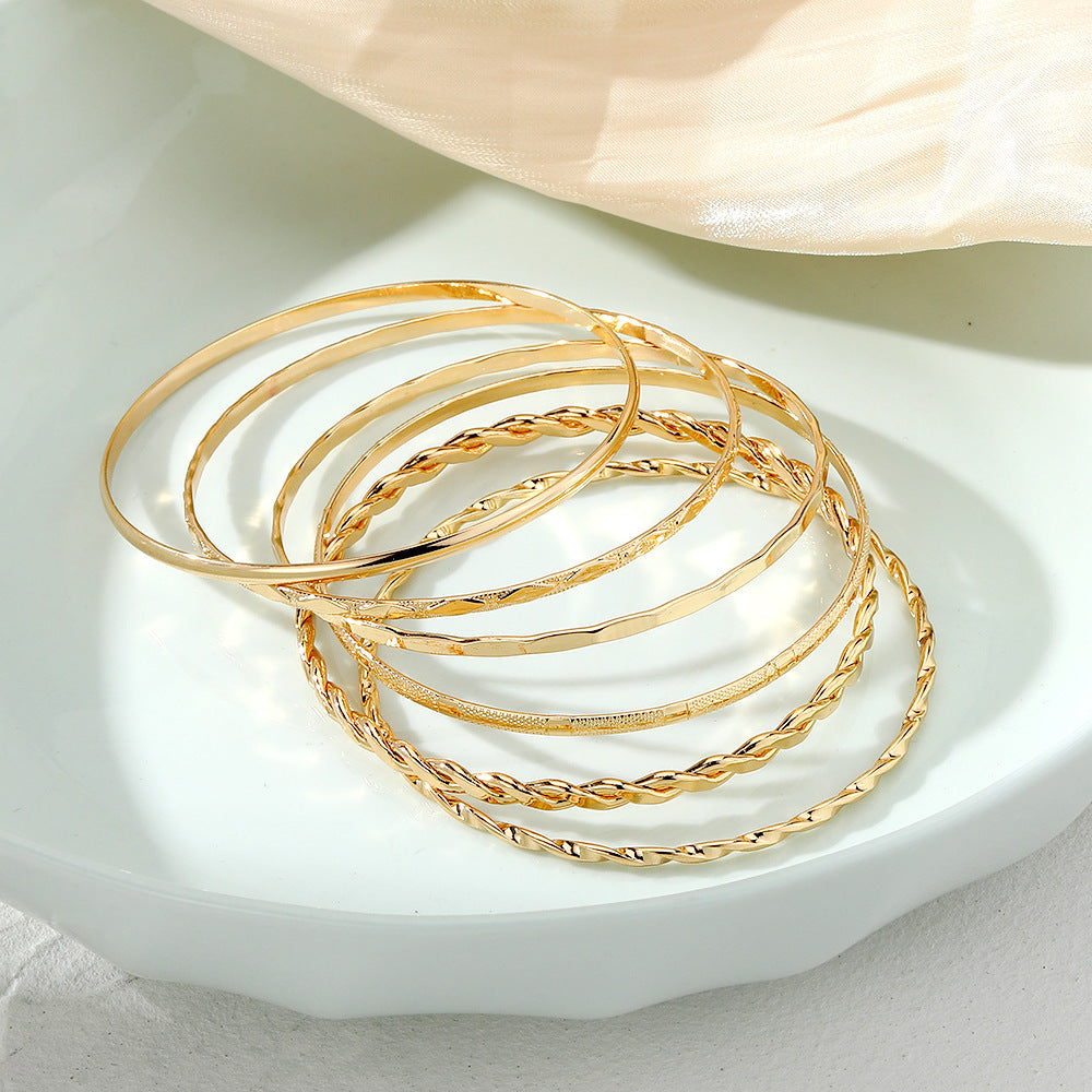 bohemian metal chain bracelet set for women geometric gold color thick link chain bangle female fashion jewelry - lunastein