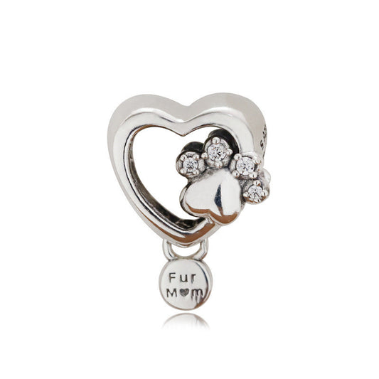 Für Mom Heart Charm – Pfotenabdruck-Anhänger aus 925 Silber - Lunastein