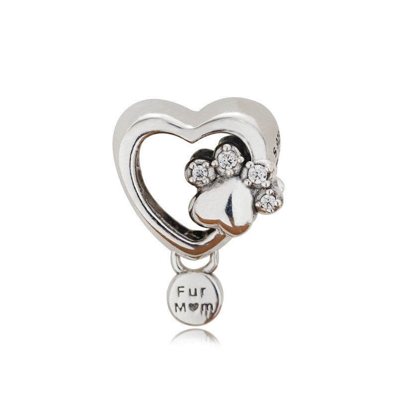 Für Mom Heart Charm – Pfotenabdruck-Anhänger aus 925 Silber - Lunastein