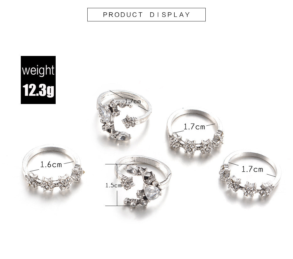 moonlight sparkle – silberfarbenes ring-set mit kristallsternen - lunastein - schmuck