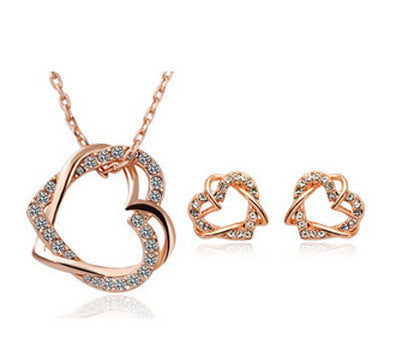 Yiwu Fashion Jewelry Factory Jewelry Customized Double Diamond Heart Necklace Earring Set - Lunastein