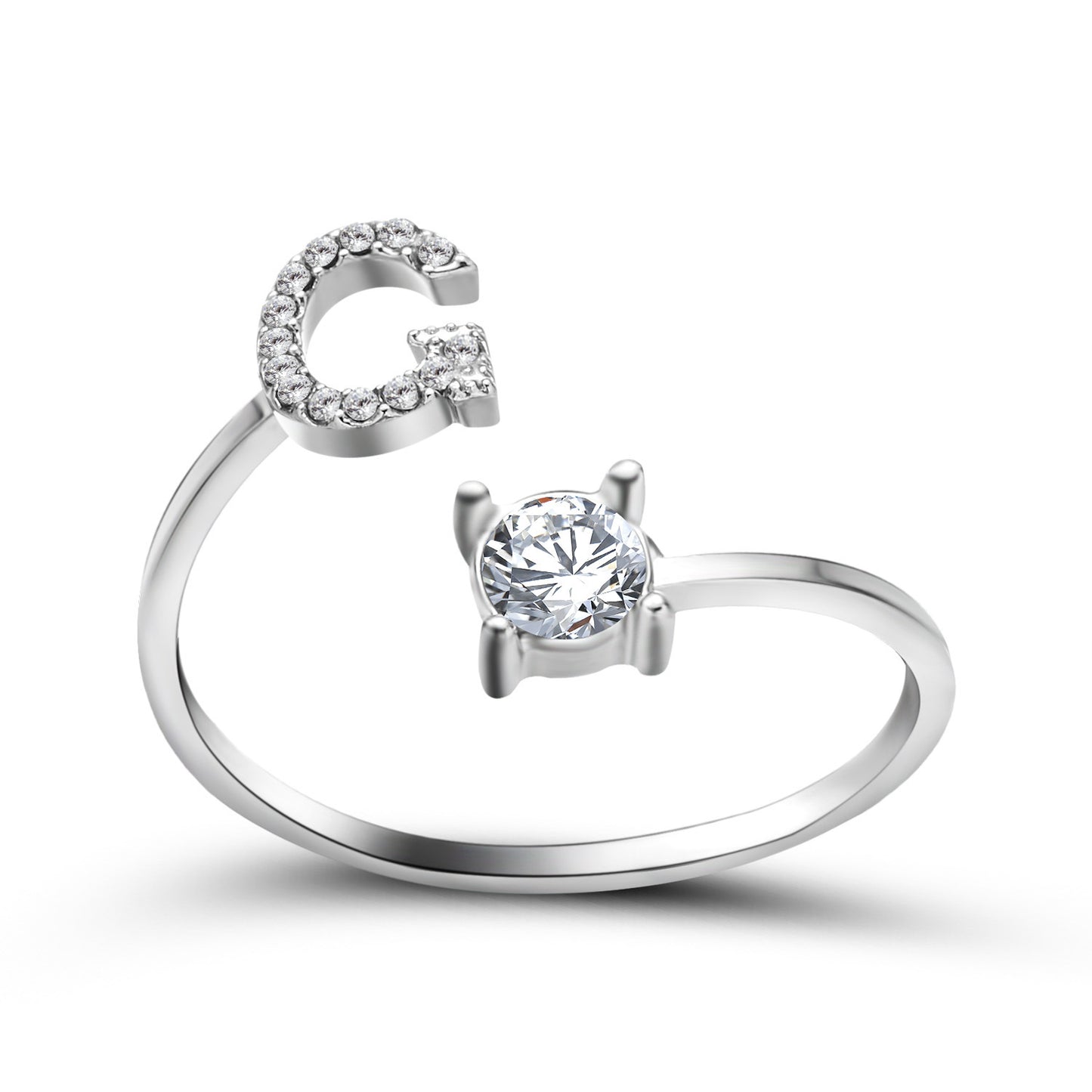 love letter – verstellbarer initialen-ring mit zirkonia in gold, silber oder roségold - lunastein
