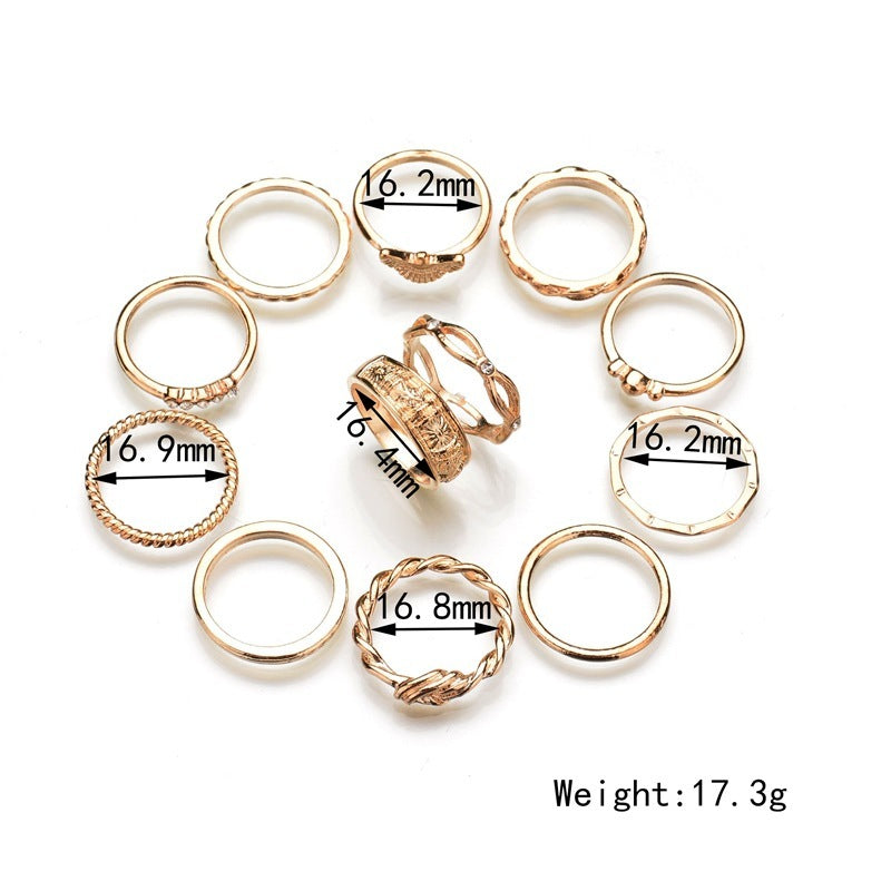 European and American fashion ring set 12-piece ring set diamond ring ring joint ring female ring - Lunastein