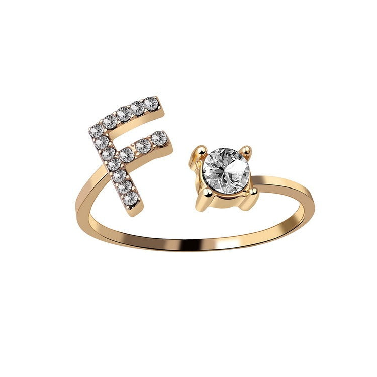 love letter – verstellbarer initialen-ring mit zirkonia in gold, silber oder roségold - lunastein
