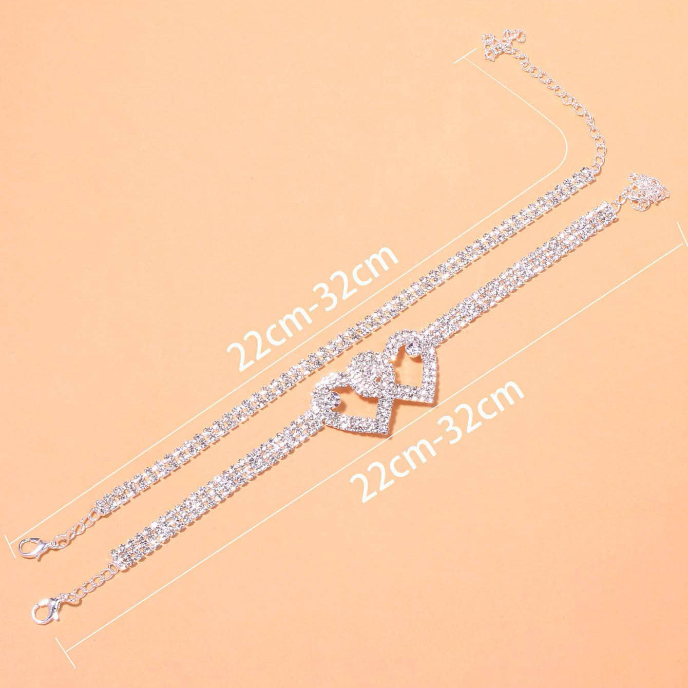 crystal hearts – 2-teiliges strass-fußkettchen mit doppelherz - lunastein - schmuck