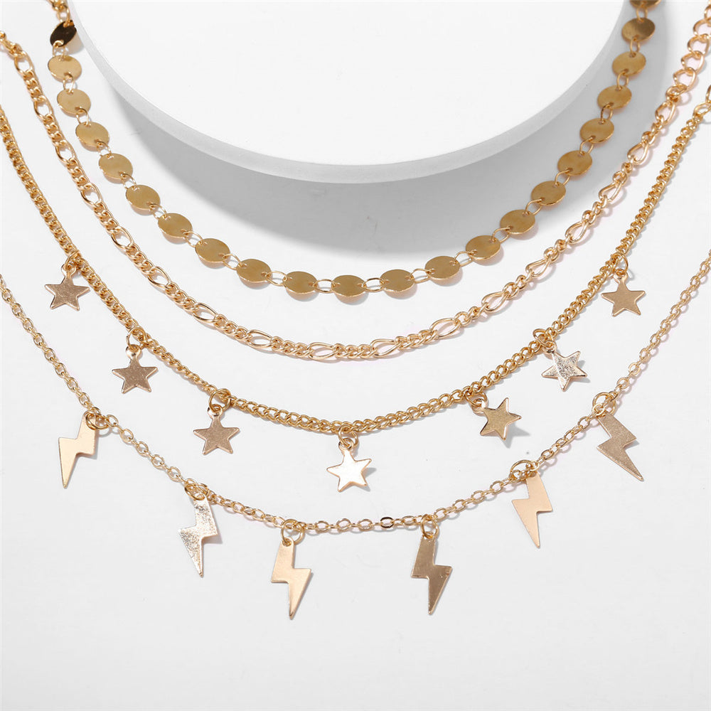stellar spark – 4-teiliges fußkettchen-set mit sternen & blitzen - lunastein - schmuck