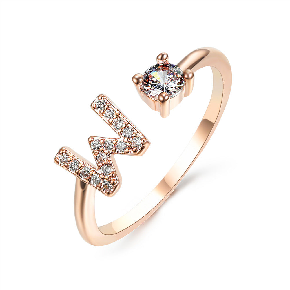 love letter – verstellbarer initialen-ring mit zirkonia in gold, silber oder roségold - lunastein