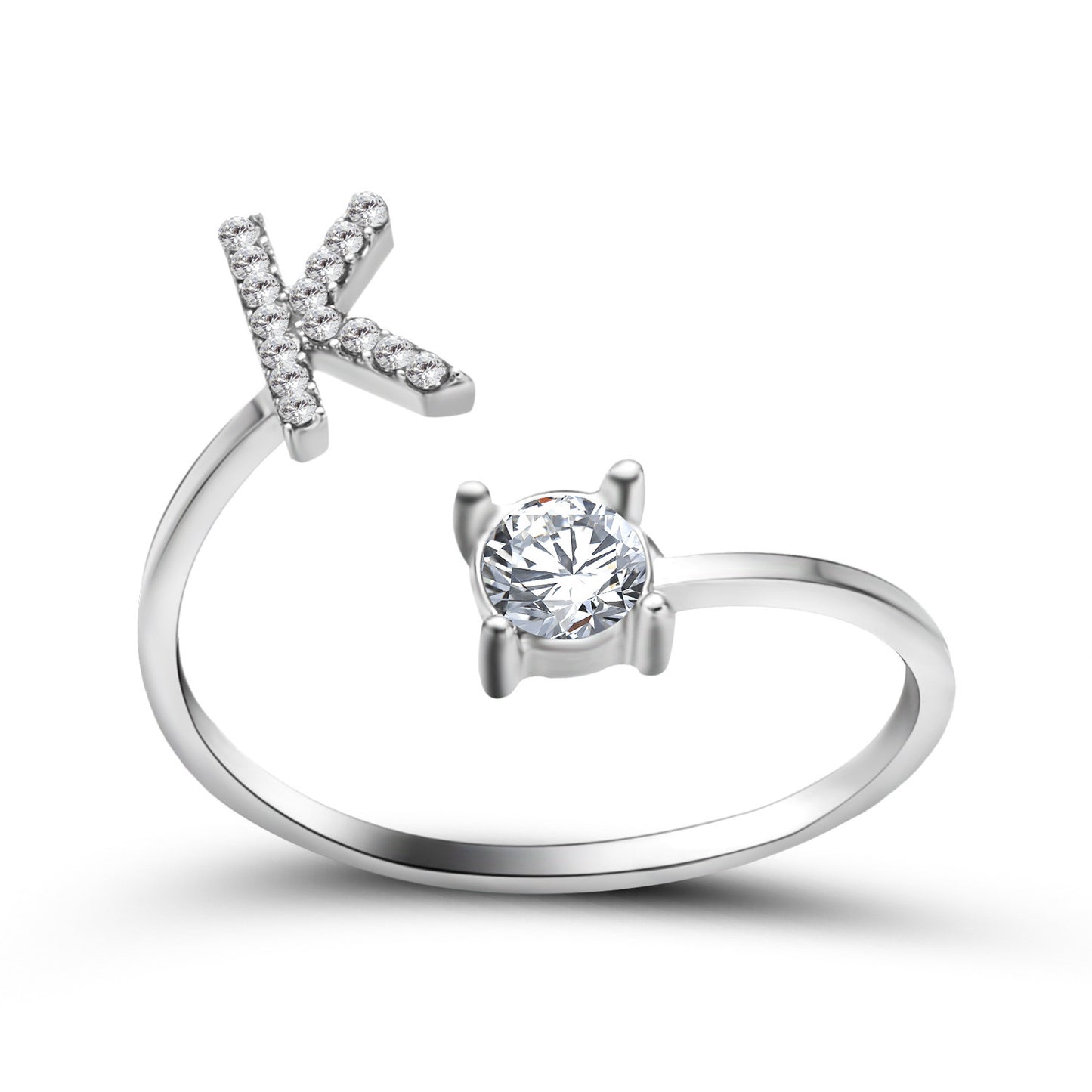 love letter – verstellbarer initialen-ring mit zirkonia in gold, silber oder roségold - lunastein
