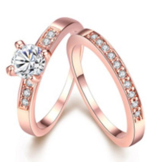 promise glow – roségold-ring-set mit funkelnden zirkonia - lunastein