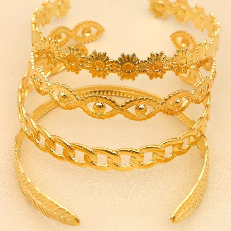 women's flower chain leaf eye bracelet set - lunastein