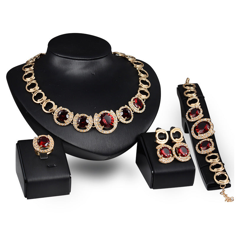 wedding bridal accessories gold color crystal green red zircon pendant necklace earrings ring women wedding bridal jewelry sets schmuckneu