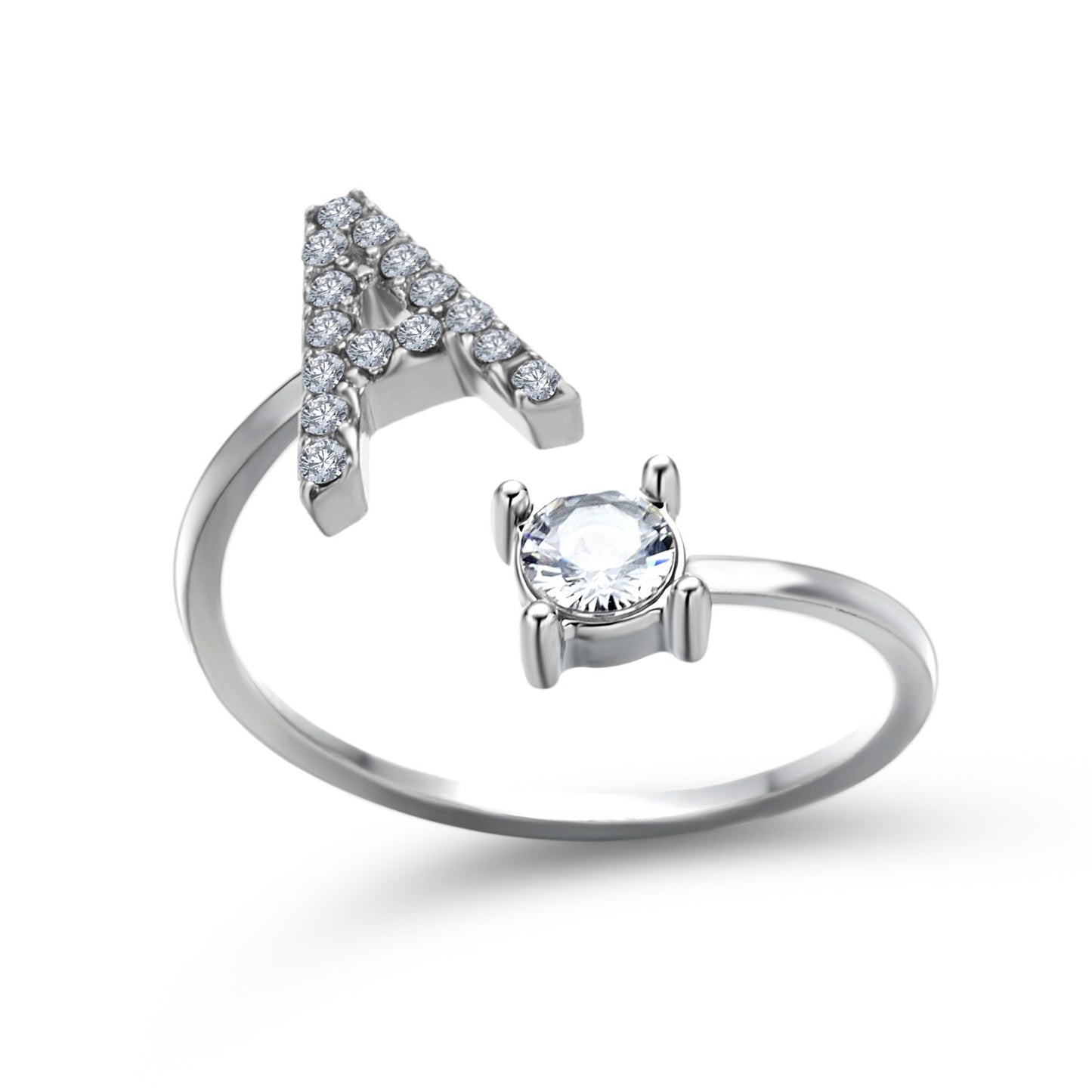 love letter – verstellbarer initialen-ring mit zirkonia in gold, silber oder roségold - lunastein