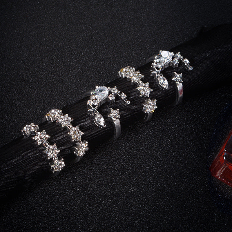 moonlight sparkle – silberfarbenes ring-set mit kristallsternen - lunastein - schmuck