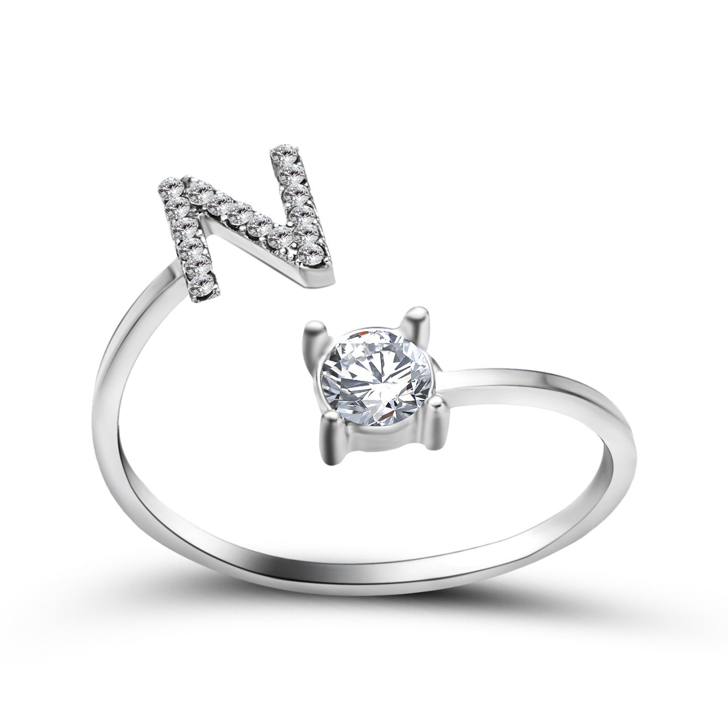 love letter – verstellbarer initialen-ring mit zirkonia in gold, silber oder roségold - lunastein