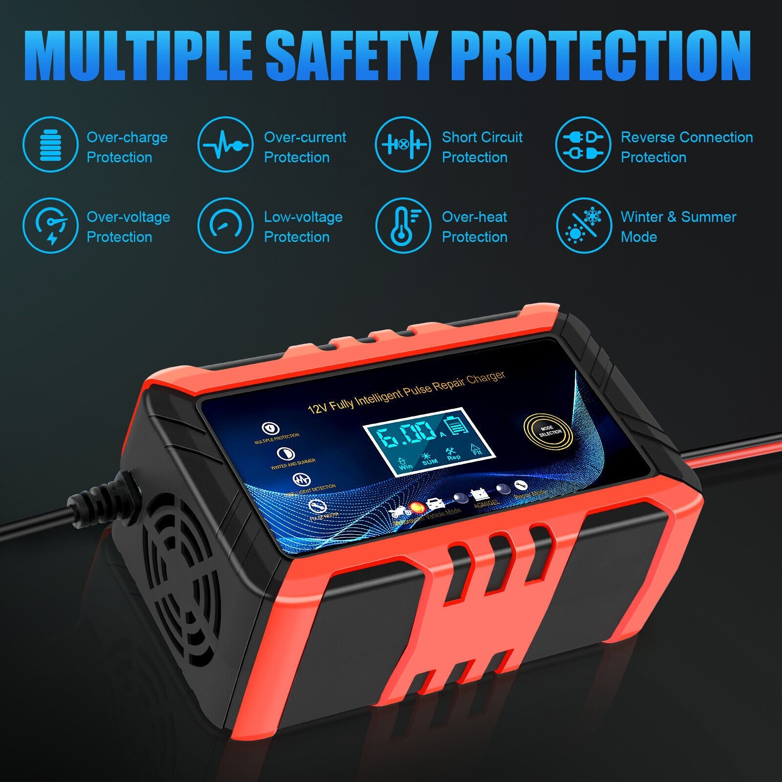 Car Intelligent Battery Charger Pulse Repair Trickle Charger 12V 6A Love Local Jewelry