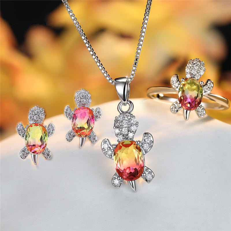 rainbow turtle necklace – schildkröten-kette mit zirkonia in 16 farben - lunastein