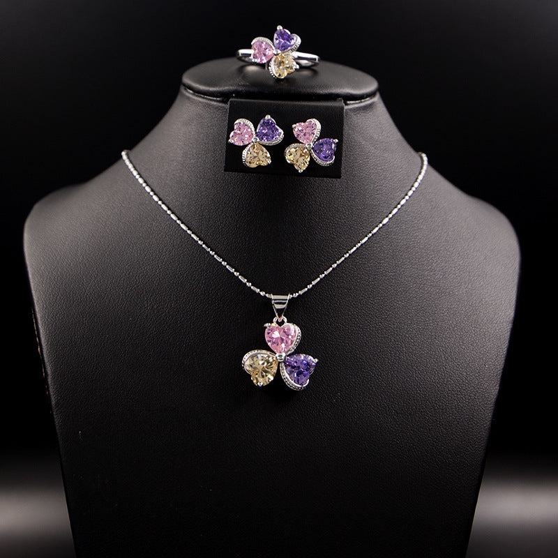 clover zircon diamond jewellery set women - lunastein