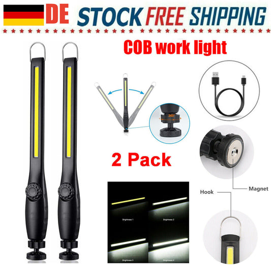 USB Rechargeable Work Light Magnetic LED Flashlight Flexible Cordless Torch Automotive Inspection Emergency Light 2 PACK SchmuckNeu