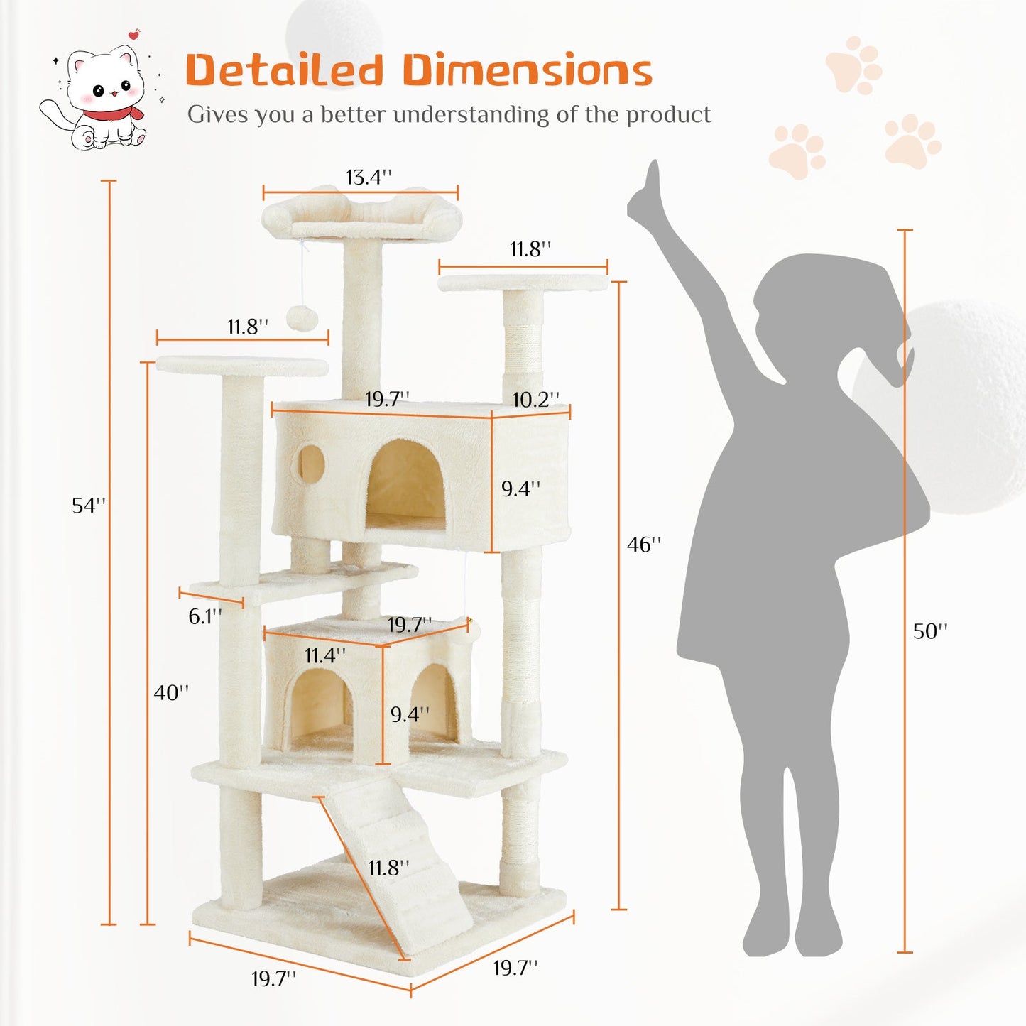 multi-functional cat tree house cat climbing frame, lounge and recreation area detachable toy, 54in dark blue schmuckneu