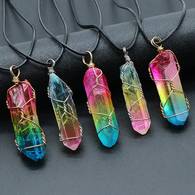 hot selling stone crystal pillar tree of life pendant ins fashion necklace schmuckneu