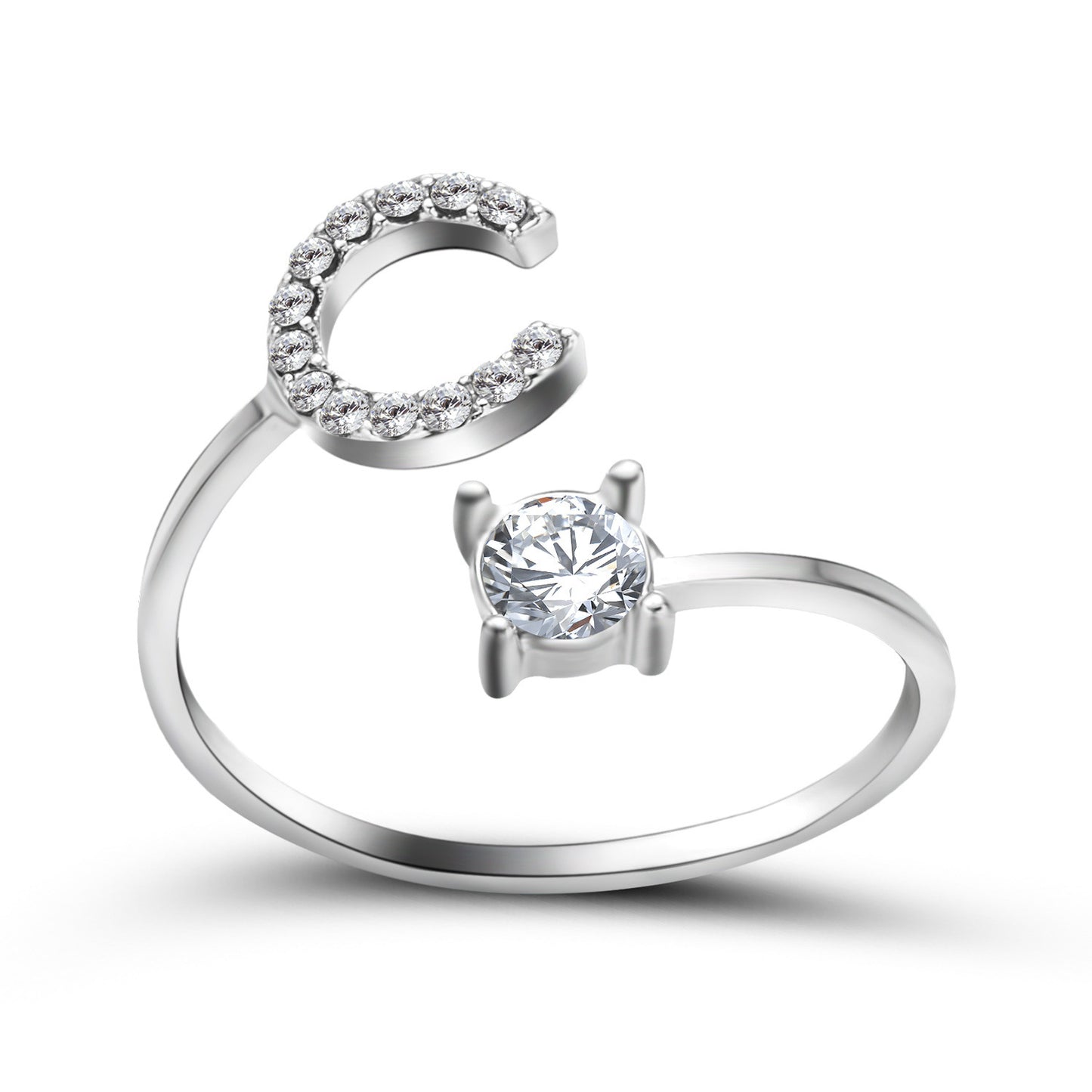 love letter – verstellbarer initialen-ring mit zirkonia in gold, silber oder roségold - lunastein