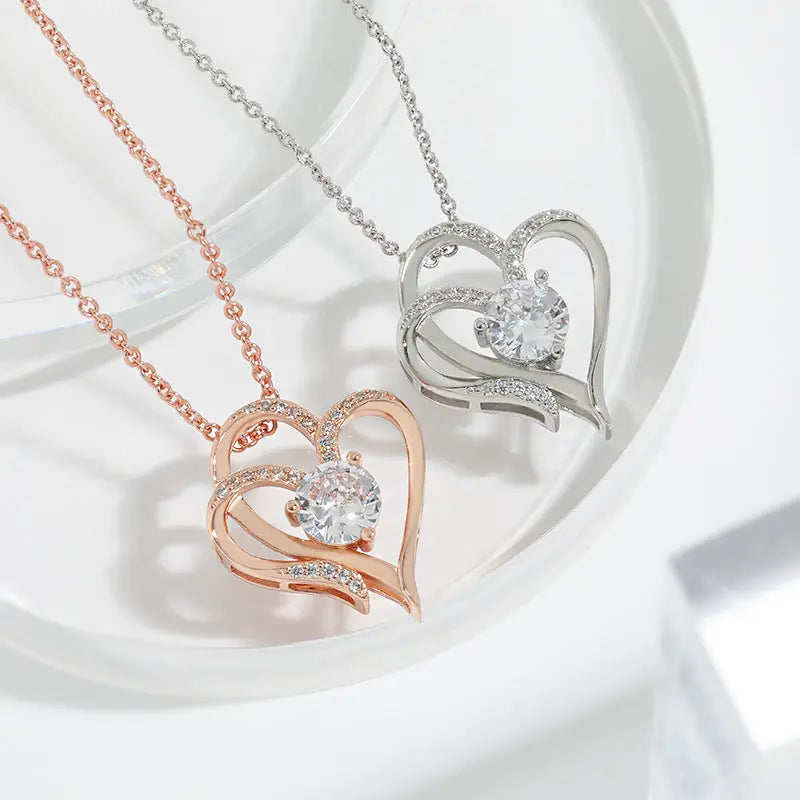 double love – herz-halskette mit rhinestones & zirkonia in rosé- oder weißgold - lunastein