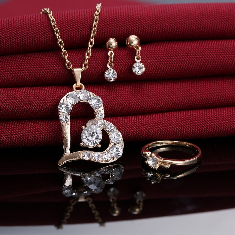 heart pendant jewelry set rhinestone jewellery - lunastein