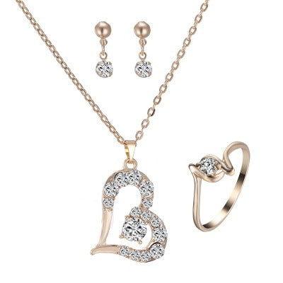 heart pendant jewelry set rhinestone jewellery - lunastein