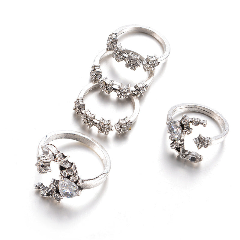 moonlight sparkle – silberfarbenes ring-set mit kristallsternen - lunastein - schmuck