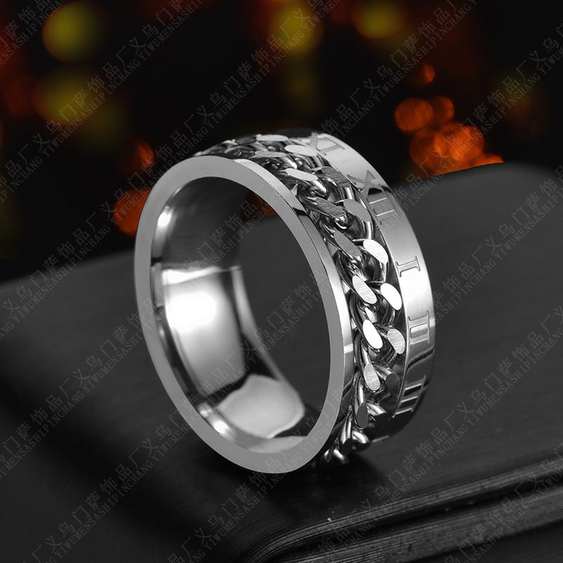 römischer kettenring – drehbarer titanstahl-ring mit zahlenprägung - lunastein
