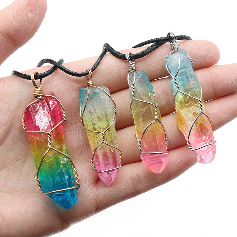 hot selling stone crystal pillar tree of life pendant ins fashion necklace schmuckneu