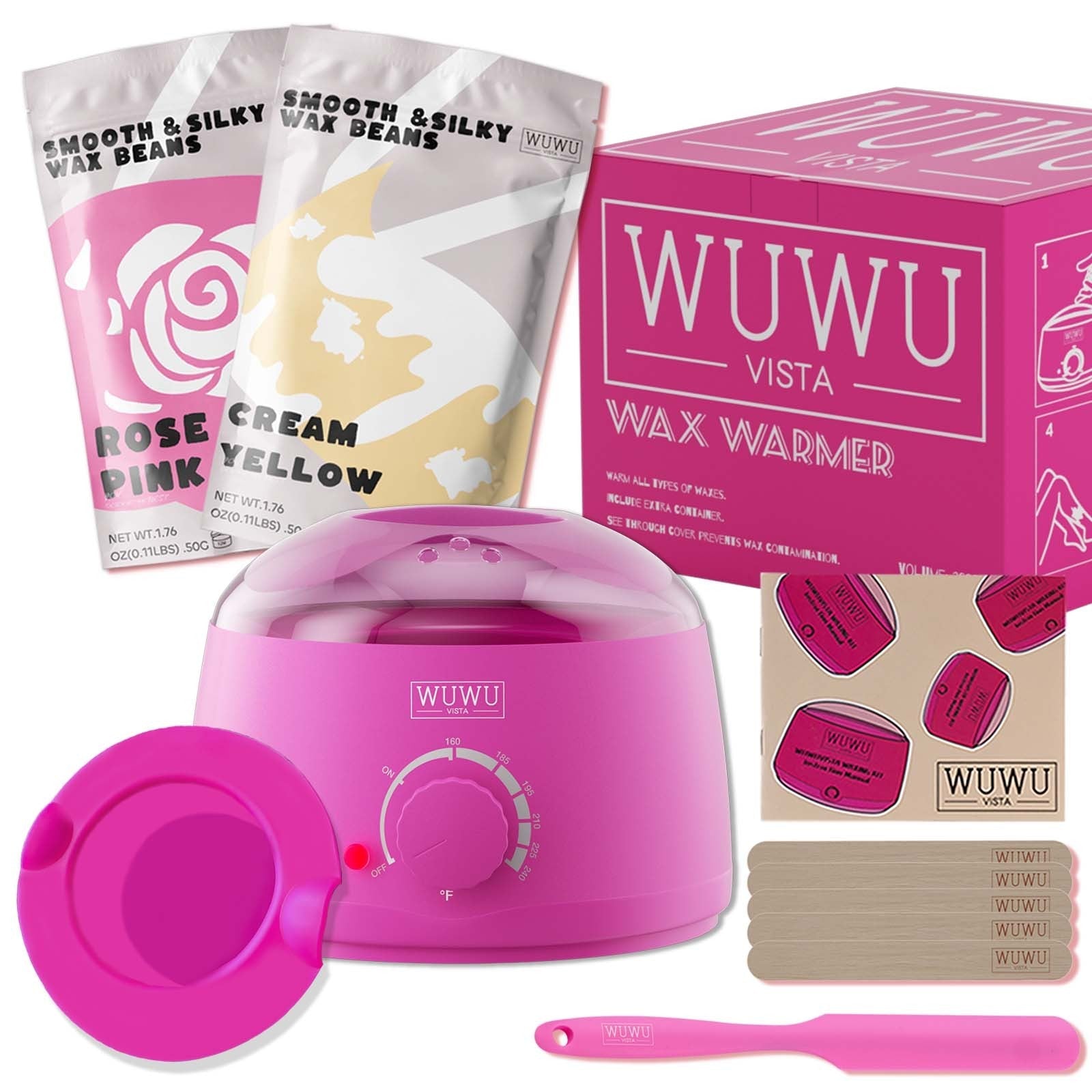 Waxing Kit 11 Items WUWUVISTA Hair Removal Wax Kit With Wax Melt Warmer Waxing Beads For Face,Brazilian,Full Body,Bikini,Sensitiive Skin Suitable For Plugs Of American, European Specification SchmuckNeu