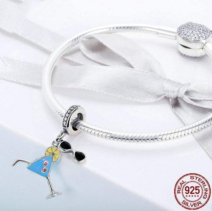 summer vibes charm 2025 – cocktail & sonnenbrille in 925er silber - lunastein