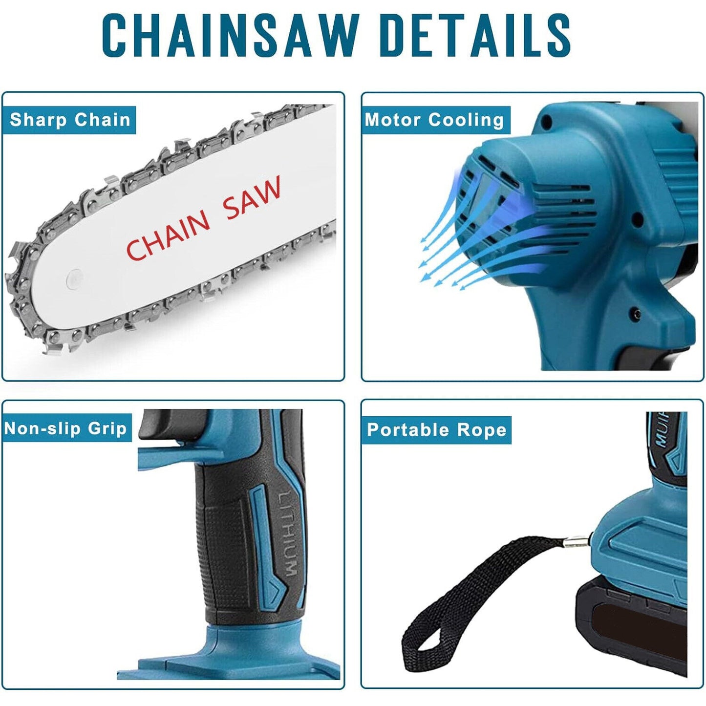 21v mini chain saw 4-6 inch wireless single hand saw wood cutter 2 batteries