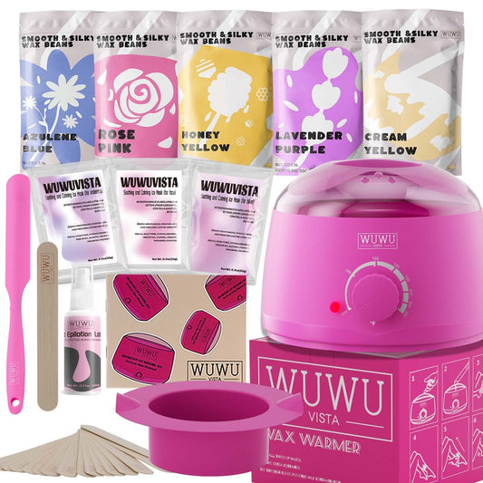 Waxing Kit WUWUVISTA 23 Items Hair Removal Wax Kit With Wax Warmer Waxing Beads For Face, Brazilian, Full Body, Bikini, Sensitiive Skin  Skin Suitable For Plugs Of American, European Specification SchmuckNeu
