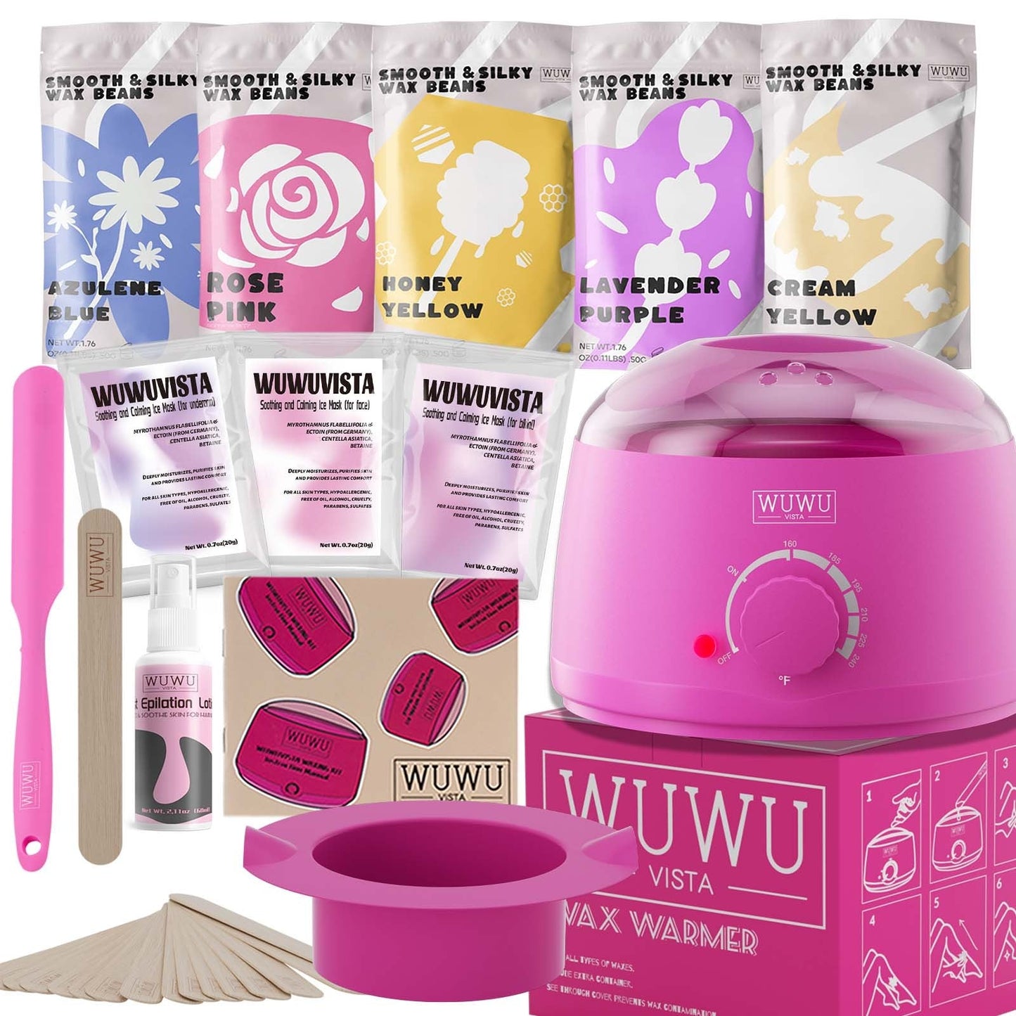 waxing kit wuwuvista 23 items hair removal wax kit with wax warmer waxing beads for face, brazilian, full body, bikini, sensitiive skin skin suitable for plugs of american, european specification schmuckneu