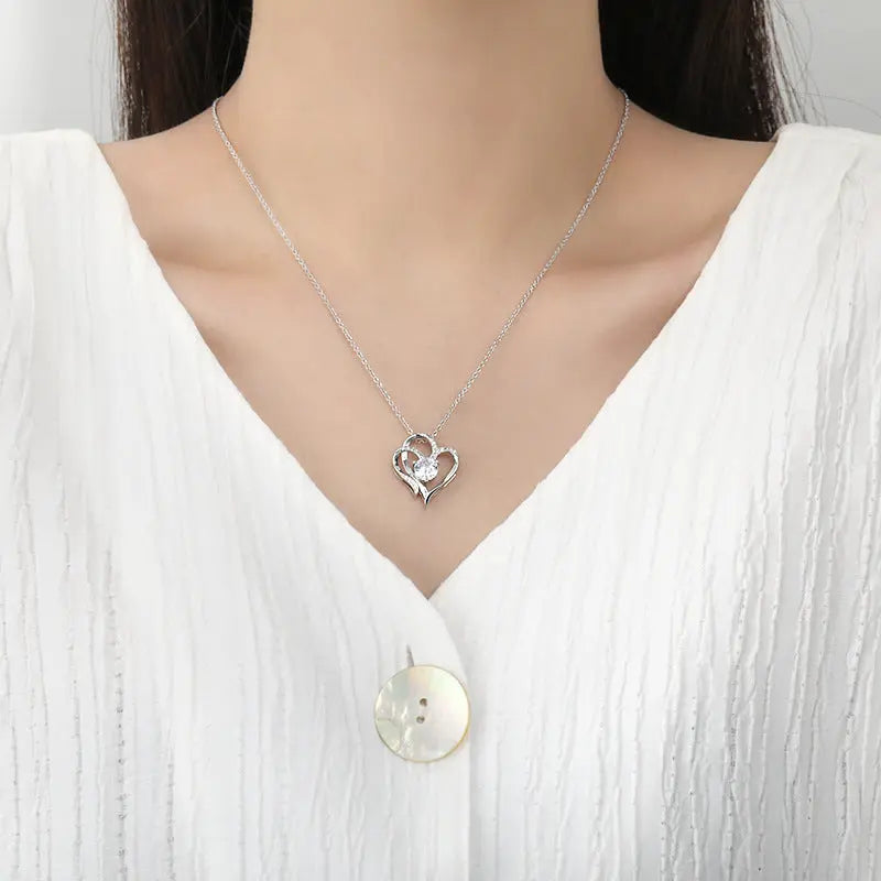 double love – herz-halskette mit rhinestones & zirkonia in rosé- oder weißgold - lunastein