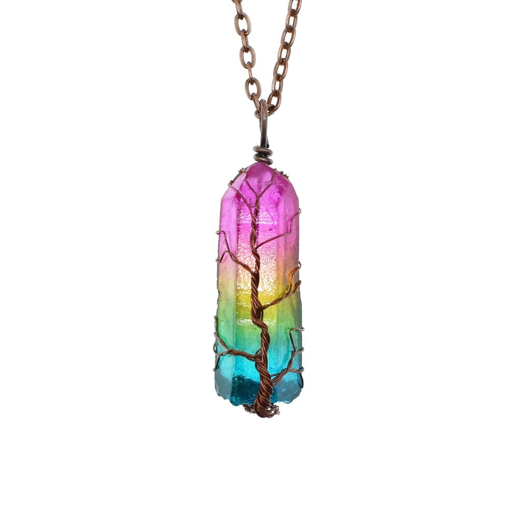 hot selling stone crystal pillar tree of life pendant ins fashion necklace schmuckneu