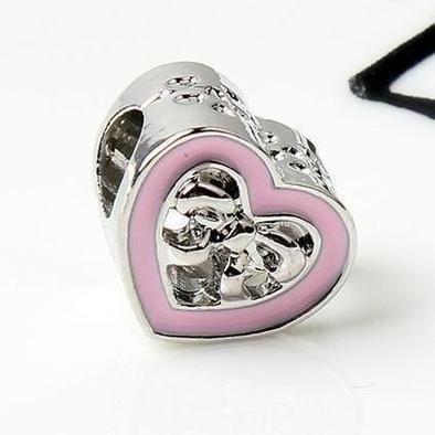 heart bow charm – herz-charm mit rosa emaille & schleifenmotiv - lunastein