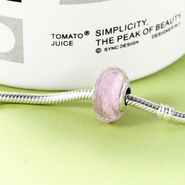 Blush Crystal Charm – Roséfarbene Glasperle in 925 Silber - Lunastein