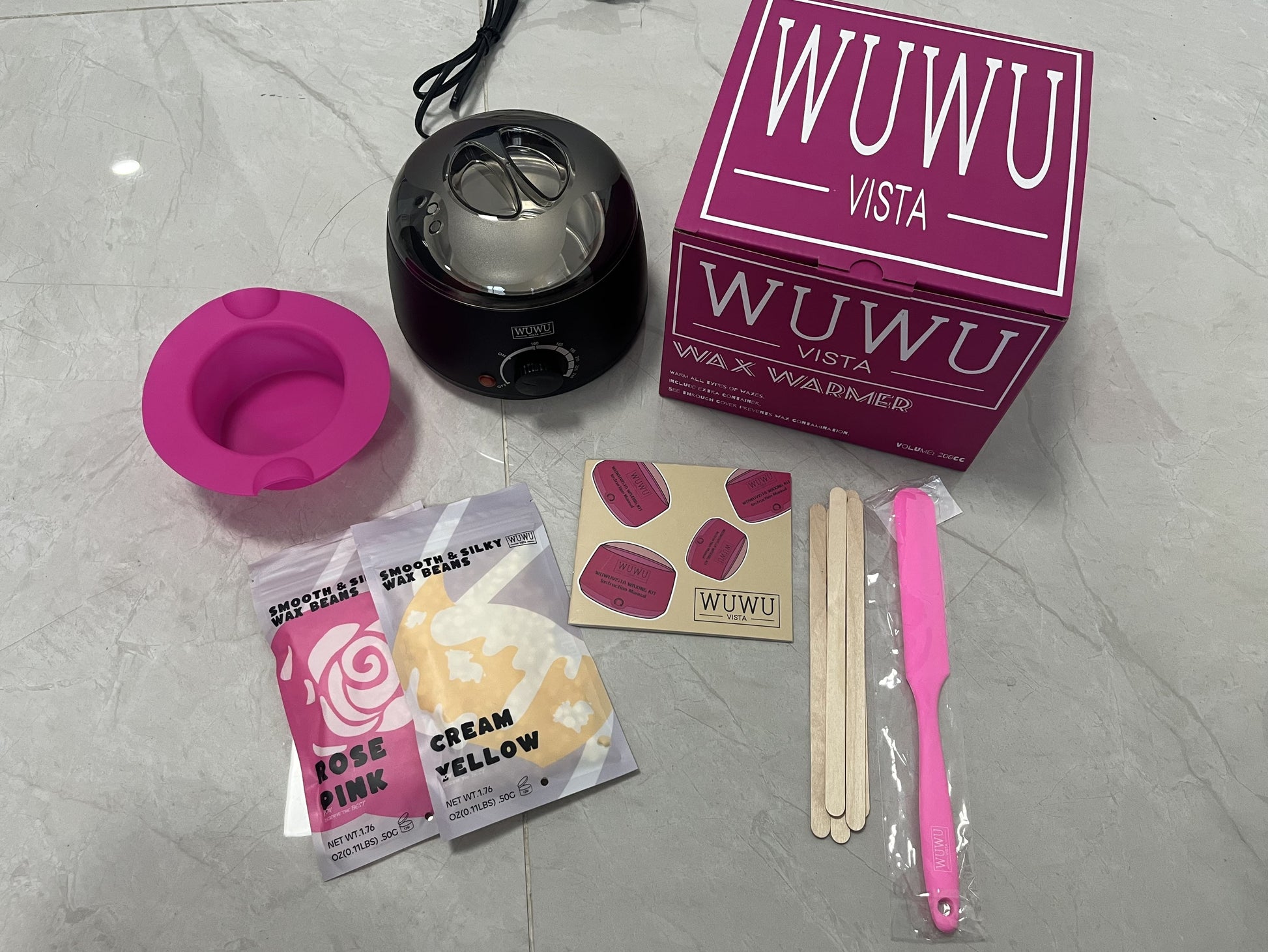 Waxing Kit 11 Items WUWUVISTA Hair Removal Wax Kit With Wax Melt Warmer Waxing Beads For Face,Brazilian,Full Body,Bikini,Sensitiive Skin Suitable For Plugs Of American, European Specification SchmuckNeu