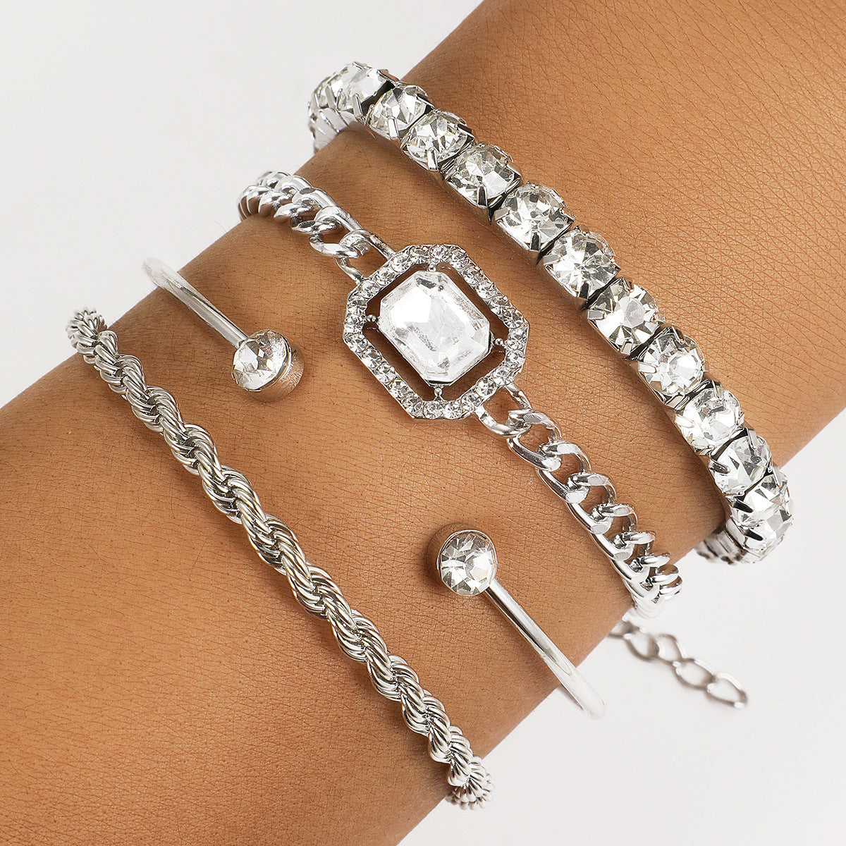 fashion jewelry 4 pcs crystal bracelet set bohemian design for women vintage luxury twisted cuff chains armband jewelry accessories - lunastein