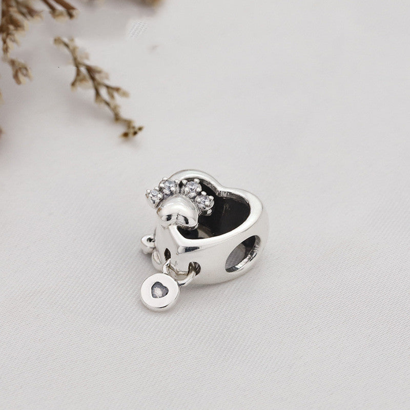 Für Mom Heart Charm – Pfotenabdruck-Anhänger aus 925 Silber - Lunastein